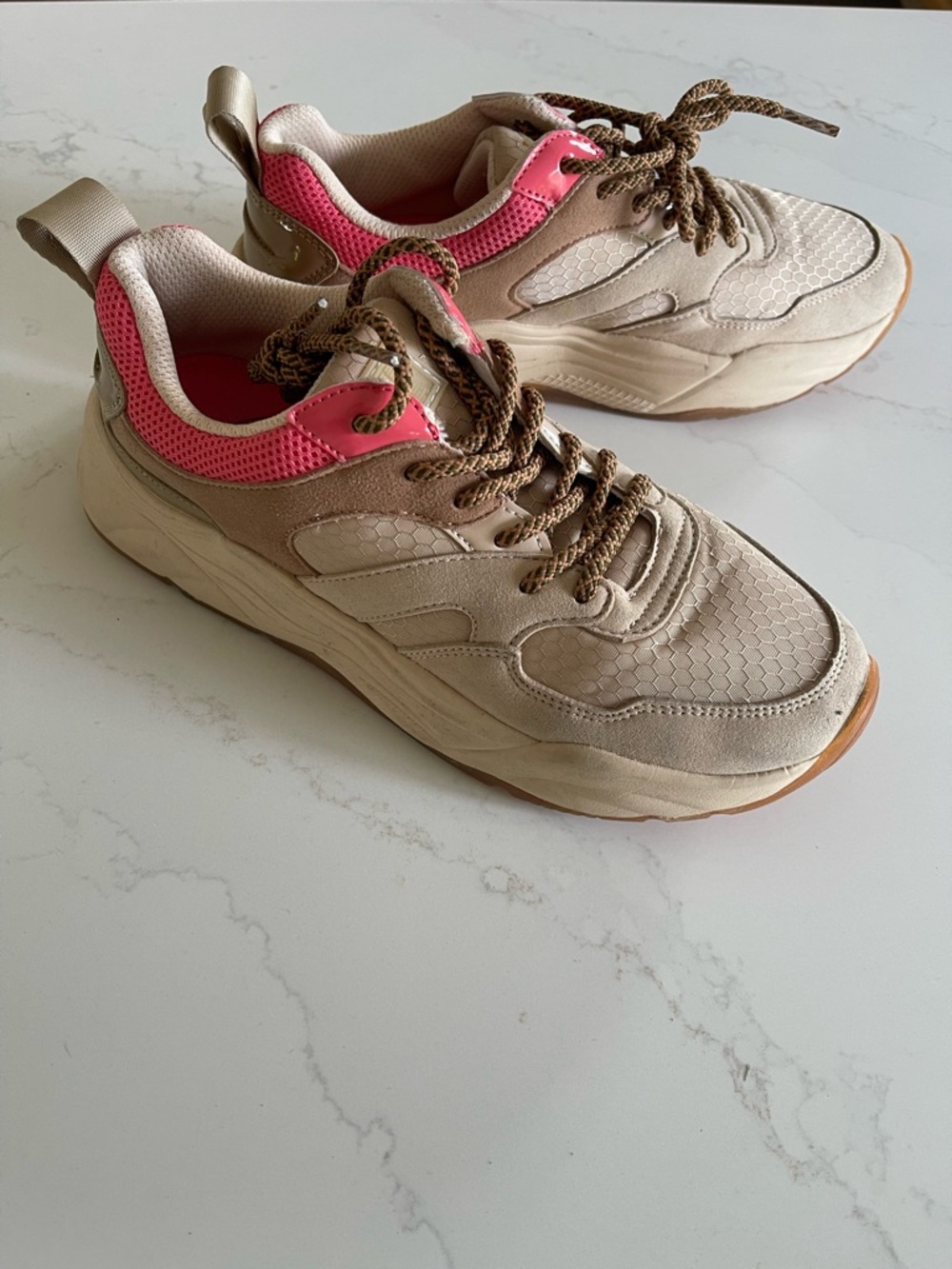 Scotch & Soda Beige and Pink Chunky Lace-Up Sneakers